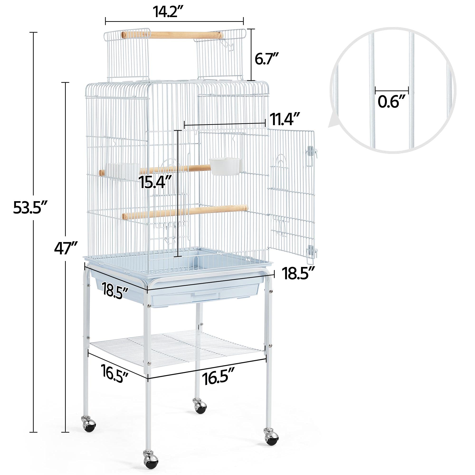 Yaheetech Play Open Top Parrot Bird Cages for Sun Parakeet Cockatiel Green Cheek Conure Lovebird w/Detachable Rolling Stand, Whi